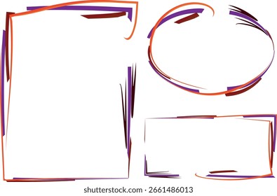 purple orange creative abstract stroke pattern sketchy frames set