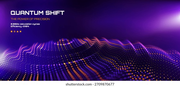 Purple and orange digital wave pattern creating a modern tech background. Concept of quantum shift and power of precision for innovative technology.