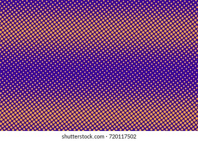 Purple and orange dotted halftone vector background. Ink dots gradient halftone pattern. Retro style halftone banner template. Horizontal neon dotted pattern. Abstract dotted backdrop. Pop art design