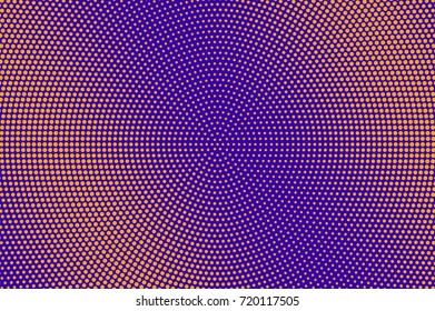 Purple and orange dotted halftone vector background. Ink dots gradient halftone pattern. Retro style halftone banner template. Regular neon dotted pattern. Abstract dotted backdrop. Pop art design