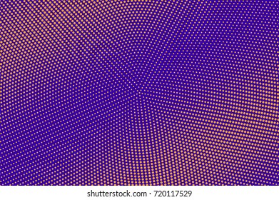 Purple and orange dotted halftone vector background. Micro dots gradient halftone pattern. Retro style halftone banner template. Vivid neon dotted pattern. Abstract dotted backdrop. Pop art design