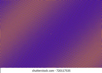 Purple and orange dotted halftone vector background. Small dots gradient halftone pattern. Retro style halftone banner template. Colorful neon dotted pattern. Abstract dotted backdrop. Pop art design