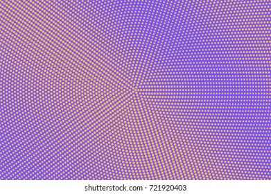 Purple orange dotted halftone vector background. Playful color palette halftone banner template. Vintage circus invitation backdrop. Vivid dotted pattern. Centered dotted gradient. Pop art design