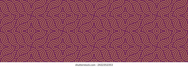 Purple and Orange Floral Waves: Vintage Asian Seamless Pattern for Traditional Textile Art