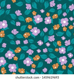 Purple and orange flower composition in a seamless pattern design, that can be used on the web or in print for surface design