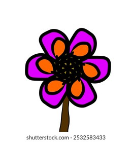 Purple and orange flowers, vector isolated white