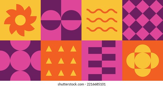 Purple and orange geometric banner design - flat shapes illustration with vibrant colors vector