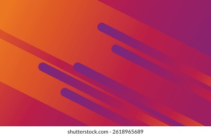 Purple orange gradient diagonal rectangle background. Dynamic stripe round shapes composition. Vector illustration presentation templates and social media backdrops.