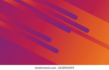 Purple orange gradient diagonal rectangle background. Dynamic stripe round shapes composition. Vector illustration presentation templates and social media backdrops.