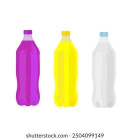 Purple, orange and gray bottle design for fruit juice drink packaging isolated on a white background