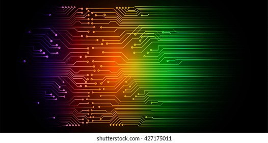 purple orange green high tech circuit board