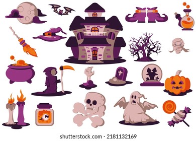 purple and orange halloween character illustration vector set 