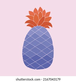 Purple and Orange Han drawn Pineapple on Pink Background, Premium Vector