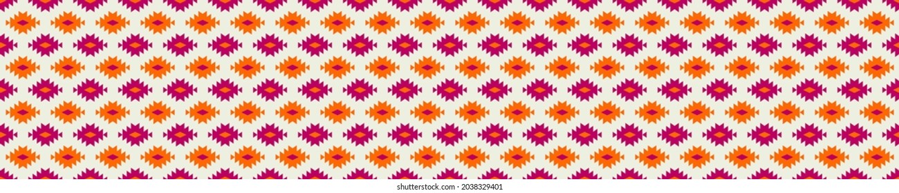 Purple and orange kilim seamless pattern banner.