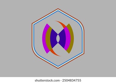 a purple and orange logo with a circle in the middle