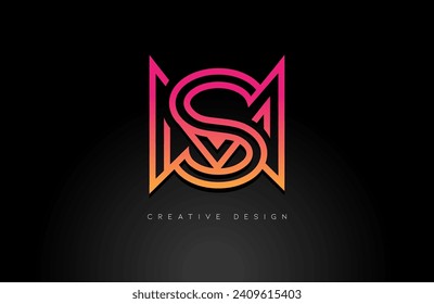 Lila orange MS Buchstaben Logo Design aus weißen Monogramm Linien. Buchstabenidee für private oder geschäftliche Nutzung Vektorgrafik.