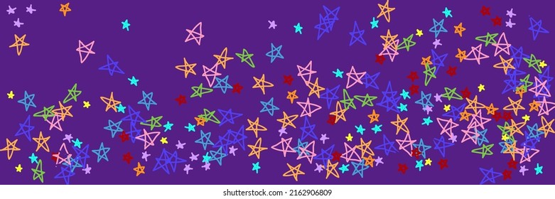 Purple Orange Naive Red Dark Rainbow Stars Handdrawn Stars. Mint Blue Chaotic Violet Green Pink Vivid Colorful Background. Bright Kids Childish Multicolor Pastel Vibrant Turquoise Picture.