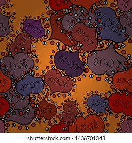 Purple, orange. Perfect design element for wallpaper, textile, wedding invitation. Happy Valentine':s Day. Festive love background. Vector. Seamless pattern Beautiful handdrawn seamless with hearts.
