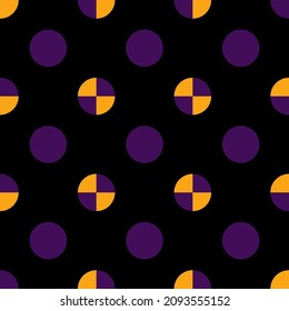 Puntos de polka morado y anaranjado, patrón sin fisuras sobre fondo negro. Ilustración vectorial. Feliz Halloween.
