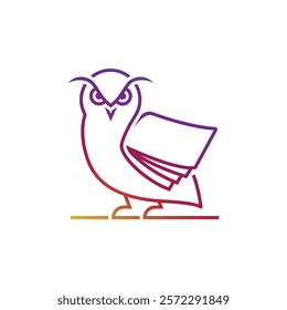Purple orange simple modern line art owl with a book as wings