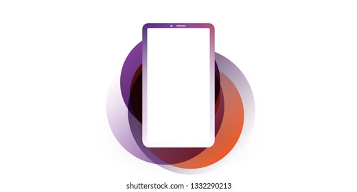 violettes und orangefarbenes Smartphone-Layout mit unscharfem Bildschirm, Technologie-Hintergrund, Vektorgrafik 