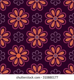 Purple and orange spring flowers on pink background. Eps10 vector.