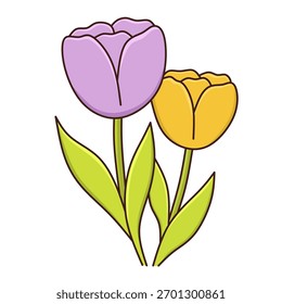 Ilustración vectorial de flor de tulipán púrpura y naranja