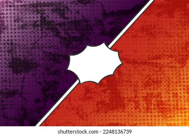 Purple and orange versus comic pop art retro background with grunge texture, vector illustration