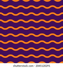 Purple and orange wave pattern. Wave line pattern. Seamless wavy texture. Vector illustration. Halloween background.