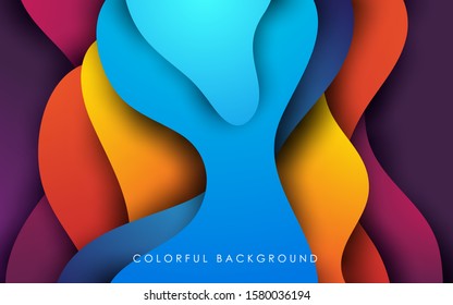 Purple, orange, yellow and blue fluid color background. Dynamic textured geometric element. Modern gradient light vector illustration.