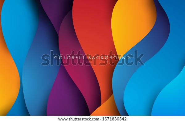 Purple, orange, yellow and blue fluid color background. Dynamic textured geometric element. Modern gradient light abstract wall mural illustration