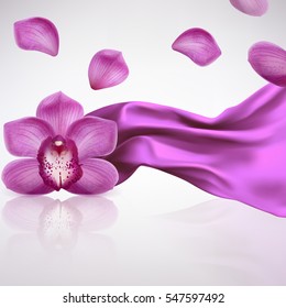 Purple Orchid Flower On A Background Fabric Folds