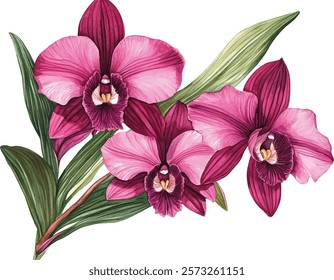 purple orchids bouquet hand illustration vector 