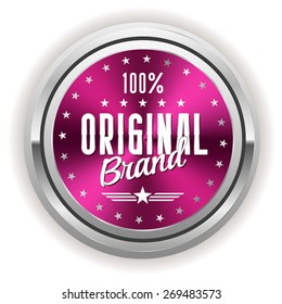 Purple original brand badge with silver border on white background