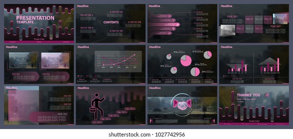 Purple original presentation templates. Vector set, elements of infographics, white background. Flyer, postcard, corporate report, marketing, advertising, banners. Slide show,photo, brochure, booklets