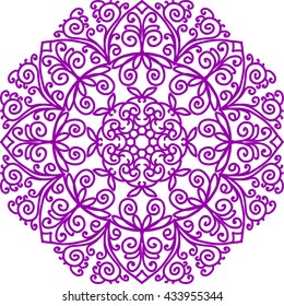 Purple ornament. Mandala decorative pattern. Vector illustration. Bohemian, boho, ethnic, hippie motifs. Design element for yoga mat, wall art, stickers, tattoo, tapestry, clothes, stationery.