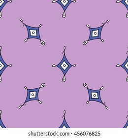 Purple ornate seamless pattern with blue rhombs. Vector eps 10. For prints, designs, textile.