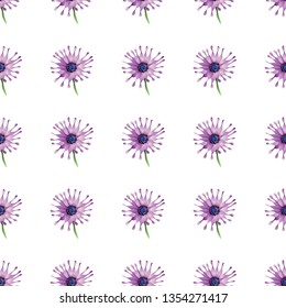 Purple Osteospermum daisybushes. Vector illustration. Vector illustration. Floral botanical flower. Wild leaf wildflower isolated. Exotic tropical hawaiian jungle. Seamless background pattern. Fabric 