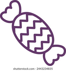 Contorno morado de un caramelo con envoltura, representado en un estilo minimalista y artístico.