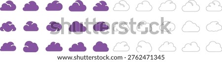 Purple and outline cloud arranged in rows symbol weather