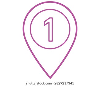 Purple outline map pointer pin icon with number one inside location position navigation direction illustration isolated background destination numberone priority minimalist interface