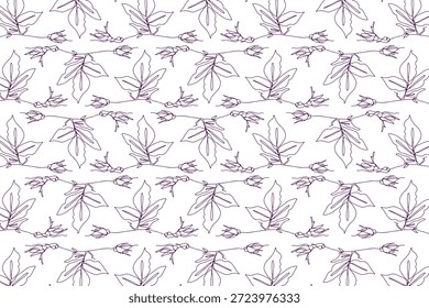Padrão de Contorno Roxo de Folhas e Buds floral