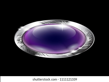 Purple oval background with a silver frame, with space for your text. Vector illustration.