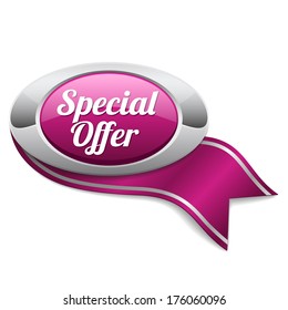 Purple oval special offer button with ribbon