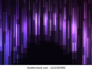 purple overlap pixel speed in dark background, geometric layer motion backdrop, simple technology template, vector illustration