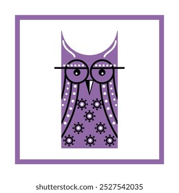 purple owl with black and white graphics