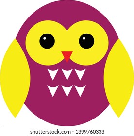 Purple owl cartoon character. Vector illustration. For teaching media, making books for children.