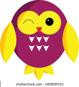 Purple owl cartoon character. Vector illustration. For teaching media, making books for children.