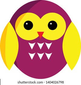 Purple owl cartoon character. Vector illustration. For teaching media, making books for children.