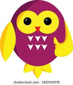 Purple owl cartoon character. Vector illustration. For teaching media, making books for children.